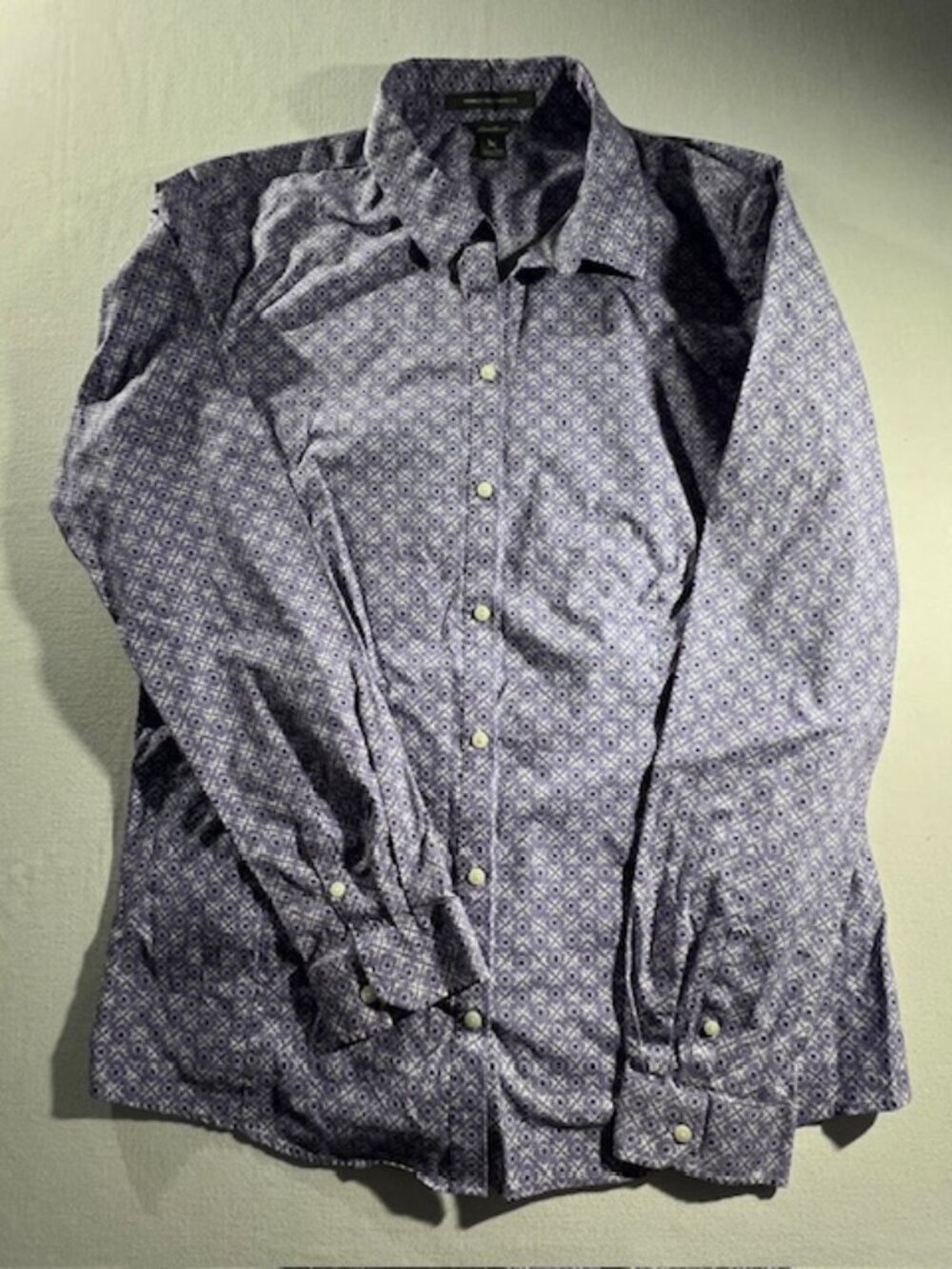 EDDIE BAUER Women's button LS shirt purple white geometric tile 100% cotton TXL